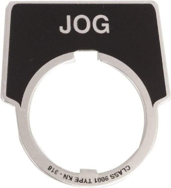 Schneider Electric - Aluminum Legend Plate - Jog - Black Background, 30mm Hole Diameter, 1-3/4 Inch Wide - Eagle Tool & Supply