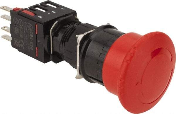 Schneider Electric - 16mm Mount Hole, Extended Mushroom Head, Pushbutton Switch with Contact Block - Round, Red Pushbutton, Maintained (MA), Momentary (MO) - Eagle Tool & Supply