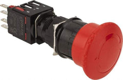 Schneider Electric - 16mm Mount Hole, Extended Mushroom Head, Pushbutton Switch with Contact Block - Round, Red Pushbutton, Maintained (MA), Momentary (MO) - Eagle Tool & Supply