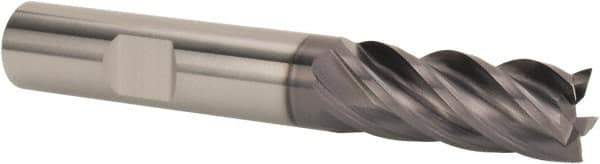 SGS - 1/2" Diam, Variable Pitch, 1-1/4" LOC, 5 Flute Solid Carbide Roughing Square End Mill - AlTiN Finish, 3-1/4" OAL, 1/2" Shank Diam, Single End, 37° Helix - Eagle Tool & Supply