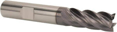 SGS - 1/2" Diam, Variable Pitch, 1-1/4" LOC, 5 Flute Solid Carbide Roughing Square End Mill - AlTiN Finish, 3-1/4" OAL, 1/2" Shank Diam, Single End, 37° Helix - Eagle Tool & Supply