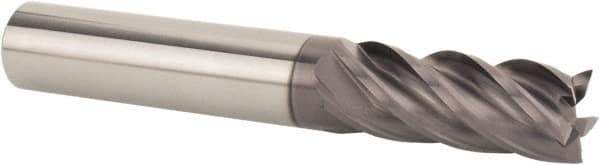 SGS - 1/2" Diam, Variable Pitch, 1-1/4" LOC, 5 Flute Solid Carbide Roughing Square End Mill - AlTiN Finish, 3-1/4" OAL, 1/2" Shank Diam, Single End, 37° Helix - Eagle Tool & Supply