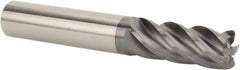 SGS - 1" Diam, Variable Pitch, 1-1/2" LOC, 5 Flute Solid Carbide Corner Radius Roughing End Mill - AlTiN Finish, 4" OAL, 1" Shank Diam, Single End, 37° Helix, Spiral Flute - Eagle Tool & Supply