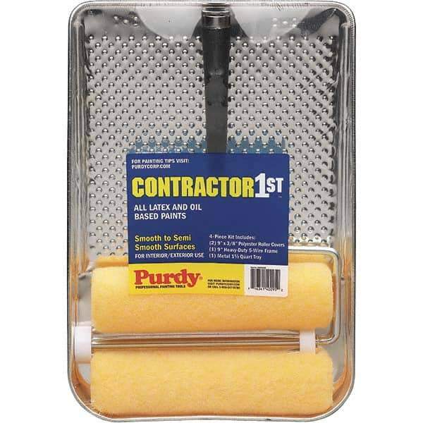 Purdy - 18" Long, 3/8" Nap, Mini Roller Kit - 9" Wide, Metal Frame, Includes Paint Tray, Roller Cover & Frame - Eagle Tool & Supply