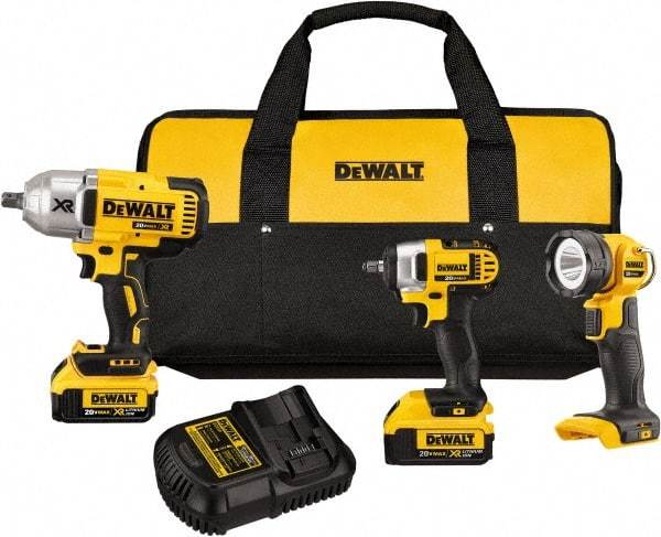 DeWALT - 20 Volt Cordless Tool Combination Kit - Includes 1/2" Impact Wrench, 3/8" Impact Driver & LED Worklight, Lithium-Ion Battery Included - Eagle Tool & Supply