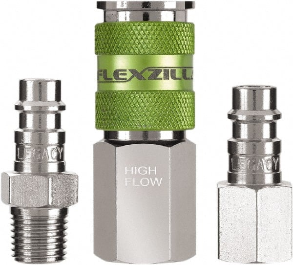 Legacy - 3 Piece 1/4" Body 1/4 NPT 300 psi Steel/Aluminum High Flow Pneumatic Coupling Plug Set - Eagle Tool & Supply