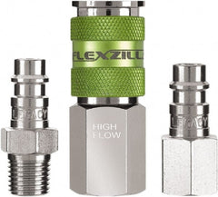 Legacy - 3 Piece 1/4" Body 1/4 NPT 300 psi Steel/Aluminum High Flow Pneumatic Coupling Plug Set - Eagle Tool & Supply
