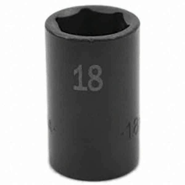 SK - Impact Socket - 3/8"DR 6PT 18MM SEMI-DEEP IMPACT SOCKET - Eagle Tool & Supply
