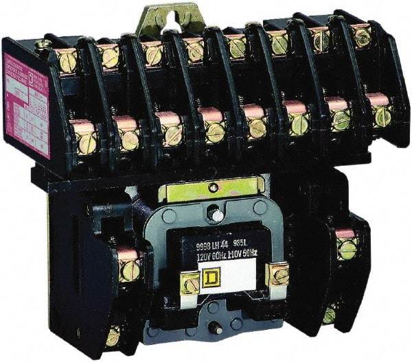 Square D - No Enclosure, 10 Pole, Electrically Held Lighting Contactor - 20 A (Tungsten), 30 A (Fluorescent), 277 VAC at 60 Hz, 10NO Contact Configuration - Eagle Tool & Supply