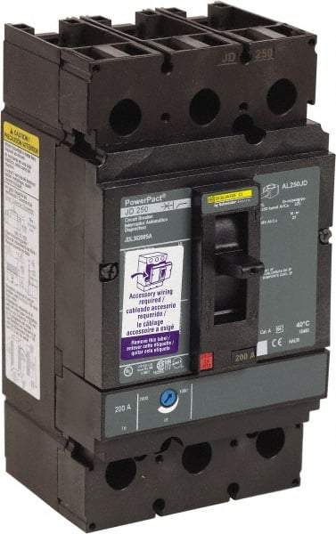 Square D - 200 Amp, 600 VAC, 3 Pole, Panel Mount Molded Case Circuit Breaker - Thermal Magnetic Trip, Multiple Breaking Capacity Ratings, 87.4mm Deep x 191mm High x 104.7mm Wide - Eagle Tool & Supply