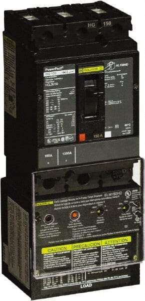 Square D - 150 Amp, 250 VDC, 600 VAC, 3 Pole, Panel Mount Molded Case Circuit Breaker - Thermal Magnetic Trip, Multiple Breaking Capacity Ratings, 14-3/0 AWG - Eagle Tool & Supply