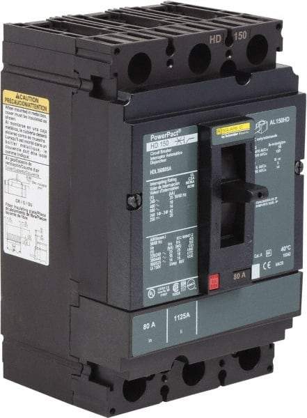 Square D - 150 Amp, 250 VDC, 600 VAC, 3 Pole, Panel Mount Molded Case Circuit Breaker - Thermal Magnetic Trip, 14-3/0 AWG, 87.4mm Deep x 162.6mm High x 104.7mm Wide - Eagle Tool & Supply