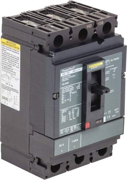 Square D - 150 Amp, 250 VDC, 600 VAC, 3 Pole, Panel Mount Molded Case Circuit Breaker - Thermal Magnetic Trip, Multiple Breaking Capacity Ratings, 14-3/0 AWG - Eagle Tool & Supply