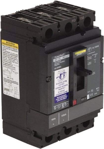 Square D - 100 Amp, 250 VDC, 600 VAC, 3 Pole, Panel Mount Molded Case Circuit Breaker - Thermal Magnetic Trip, 14 kA at 600 VAC Breaking Capacity, 14-3/0 AWG, 110.8mm Deep x 162.6mm High x 104.7mm Wide - Eagle Tool & Supply