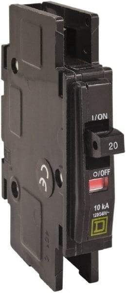 Square D - 45 Amp, 120/240 VAC, 1 Pole, DIN Rail Mounted, Flush Mount, Surface Mount Miniature Circuit Breaker - Thermal Magnetic Trip, 10 kA at 120/240 VAC Breaking Capacity, 14-2 (Aluminum), 14-2 (Copper) AWG, 74mm Deep x 103mm High x 19mm Wide - Eagle Tool & Supply