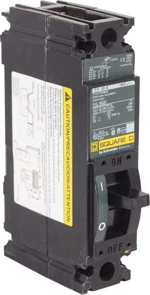 Square D - 20 Amp, 277 VAC, 1 Pole, Individually Mounted Molded Case Circuit Breaker - Thermal Magnetic Trip, 25 kA at 277 VAC Breaking Capacity, 12-4 (Aluminum), 14-4 (Copper) AWG, 4.13 Inch Deep x 6 Inch High x 1-1/2 Inch Wide - Eagle Tool & Supply