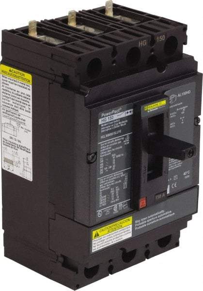 Square D - 600 VAC, 150 Amp, Automatic Molded Case Switch - 3 Pole, 18 kA Interrupting Rating x Line/Load Lug Connection, 4.1 Inch Wide x 3.4 Inch Deep x 6.4 Inch High - Eagle Tool & Supply