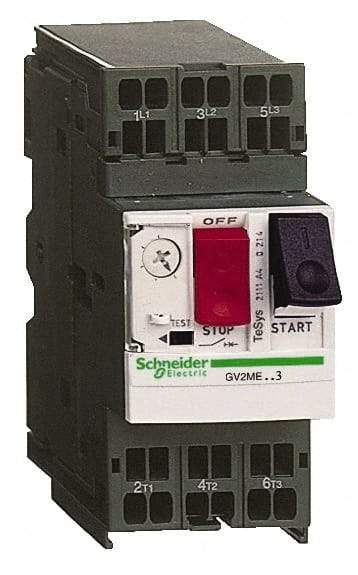 Schneider Electric - 2.50 Amp, 690 VAC at 50/60 Hz, 3 Pole, Bolt On, Clip Motor Circuit Breaker - Thermal Magnetic Trip, Multiple Breaking Capacity Ratings, 78mm Deep x 101mm High x 45mm Wide - Eagle Tool & Supply