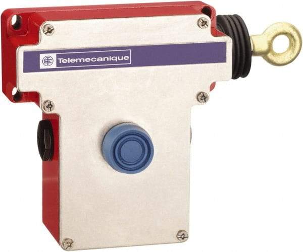 Telemecanique Sensors - 10 Amp, 2NO/2NC Configuration, Rope Operated Limit Switch - Pushbutton Reset, Rope Pull, No Pilot Light, 300 VAC - Eagle Tool & Supply