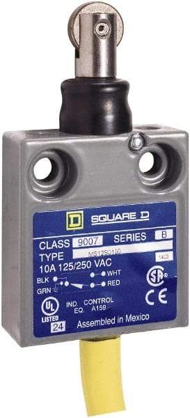 Square D - SPDT, NC/NO, 240 VAC, Prewired Terminal, Roller Plunger Actuator, General Purpose Limit Switch - 1, 2, 4, 6, 6P NEMA Rating, IP67 IPR Rating, 80 Ounce Operating Force - Eagle Tool & Supply