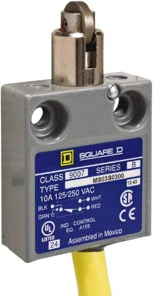 Square D - SPDT, NC/NO, 240 VAC, Prewired Terminal, Roller Plunger Actuator, General Purpose Limit Switch - 1, 2, 4, 6, 6P NEMA Rating, IP67 IPR Rating, 80 Ounce Operating Force - Eagle Tool & Supply