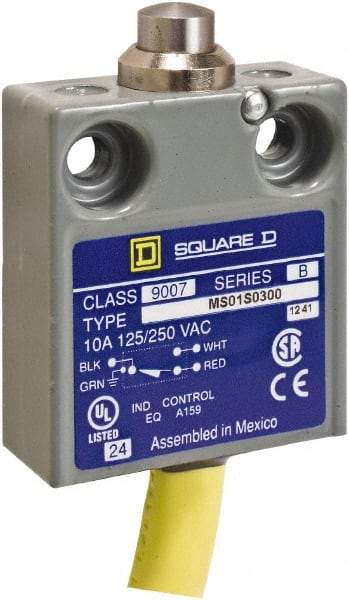 Square D - SPDT, NC/NO, Prewired Terminal, Plunger Actuator, General Purpose Limit Switch - 1, 2, 4, 6, 6P NEMA Rating, IP67 IPR Rating, 80 Ounce Operating Force - Eagle Tool & Supply