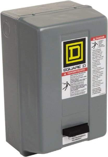 Square D - 110 Coil VAC at 50 Hz, 120 Coil VAC at 60 Hz, 27 Amp, NEMA Size 1, Nonreversible Enclosed Enclosure NEMA Motor Starter - 10 hp at 1 Phase, 1 Enclosure Rating - Eagle Tool & Supply