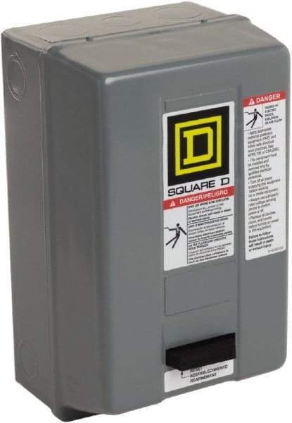 Square D - 110 Coil VAC at 50 Hz, 120 Coil VAC at 60 Hz, 9 Amp, Nonreversible Enclosed Enclosure NEMA Motor Starter - 1/3 hp at 1 Phase, 1 Enclosure Rating - Eagle Tool & Supply