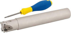 Iscar - 1-1/4" Cut Diam, 0.315" Max Depth of Cut, 1-1/4" Shank Diam, 7.87" OAL, Indexable Square Shoulder Helical End Mill - HM390 TPKT 1003 Inserts, Cylindrical Shank, 90° Lead Angle, Through Coolant, Series HeliIQMill - Eagle Tool & Supply
