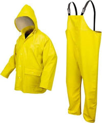 MCR Safety - Size XL, Yellow, Rain, Disposable Encapsulated Suit - 57" Chest, 2 Pockets, Detachable Hood - Eagle Tool & Supply