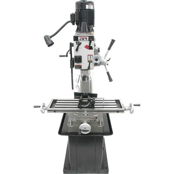 Jet - 1 Phase, 20-1/2" Swing, Geared Head Mill Drill Combination - 32-1/4" Table Length x 9-1/2" Table Width, 20-1/2" Longitudinal Travel, 8-1/4" Cross Travel, 6 Spindle Speeds, 1.5 hp, 115/230 Volts - Eagle Tool & Supply