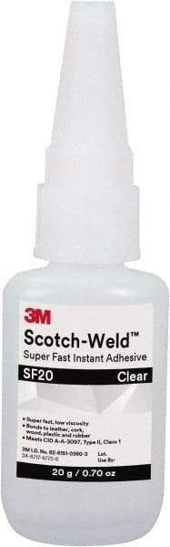 3M - 0.71 oz Bottle Clear Instant Adhesive - Series Part Number SF20, 3 to 30 sec Working Time, 24 hr Full Cure Time - Eagle Tool & Supply