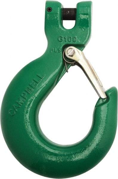 Campbell - 3/8" Chain Diam, 100 Chain Grade Clevis Hook - 8,800 Lb Capacity, 1/2" ID, 1/2" Pin Diam, 1-15/32" Hook Throat - Eagle Tool & Supply