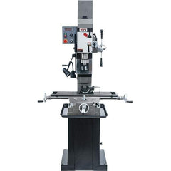 Jet - 1 Phase, 19-11/16" Swing, Geared Head Mill Drill Combination - 32-1/4" Table Length x 9-1/2" Table Width, 20-1/2" Longitudinal Travel, 8-1/4" Cross Travel, Variable Spindle Speeds, 1.5 hp, 115/230 Volts - Eagle Tool & Supply