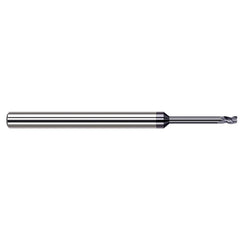 Corner Radius End Mill: 1/16″ Dia, 3/32″ LOC, 0.02″ Radius, 3 Flutes, Solid Carbide 2-1/2″ OAL, 1/8″ Shank Dia, 34 ° Helix, AlTiN Nano Coated, Corner Radius End, Centercutting