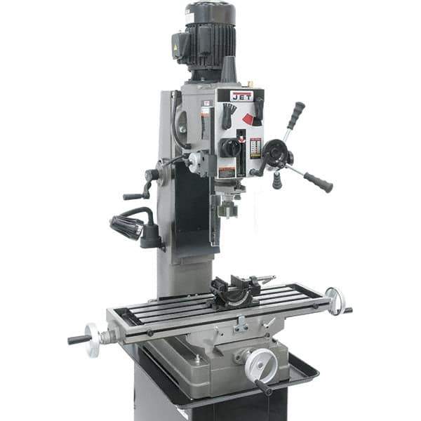 Jet - 3 Phase, 19-11/16" Swing, Geared Head Mill Drill Combination - 32-1/4" Table Length x 9-1/2" Table Width, 20-1/2" Longitudinal Travel, 8-1/4" Cross Travel, Variable Spindle Speeds, 1.5 hp, 230 Volts - Eagle Tool & Supply