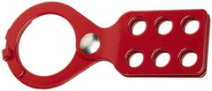 Ability One - Single Jaw, 1-1/2" Jaw Diam, 6 PadLocks, Steel Lockout Hasp - Scissor Action, Red - Eagle Tool & Supply