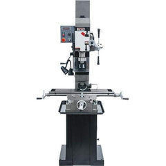 Jet - 3 Phase, 19-11/16" Swing, Geared Head Mill Drill Combination - 32-1/4" Table Length x 9-1/2" Table Width, 20-1/2" Longitudinal Travel, 8-1/4" Cross Travel, Variable Spindle Speeds, 1.5 hp, 230 Volts - Eagle Tool & Supply