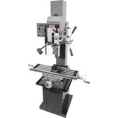 Jet - 3 Phase, 19-11/16" Swing, Geared Head Mill Drill Combination - 32-1/4" Table Length x 9-1/2" Table Width, 20-1/2" Longitudinal Travel, 8-1/4" Cross Travel, Variable Spindle Speeds, 1.5 hp, 230 Volts - Eagle Tool & Supply