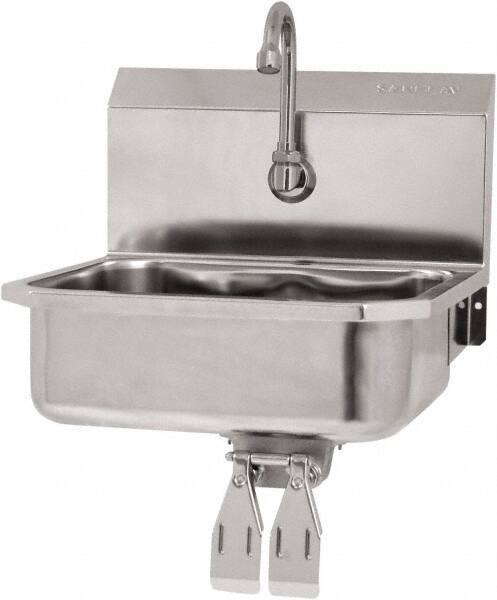 SANI-LAV - 14" Long x 11" Wide Inside, 1 Compartment, Grade 304 Stainless Steel Hand Sink Wall Mount with Double Knee Valve - 18 Gauge, 16" Long x 15-1/4" Wide x 16" High Outside, 5" Deep - Eagle Tool & Supply