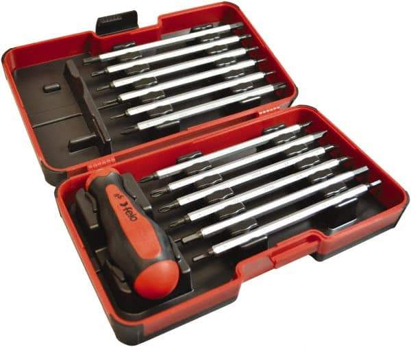 Felo - 13 Piece, 1/4" Drive Screwdriver Bit Set - #1 to #3 Phillips, 3 to 6mm Hex, T6 to T40 Torx, #1, #2 & #3 Pozidriv, 5/32, 7/32 & 1/4" Slotted - Eagle Tool & Supply
