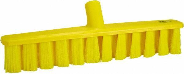 Vikan - 15.25" Fine Particle Polyester Push Broom - 1-7/8" Bristle Length, Plastic Block, European Threaded Handle Connection, Handle Sold Separately - Eagle Tool & Supply