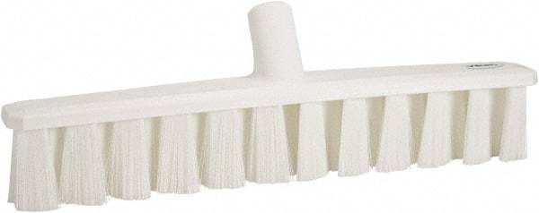 Vikan - 15.25" Fine Particle Polyester Push Broom - 1-7/8" Bristle Length, Plastic Block, European Threaded Handle Connection, Handle Sold Separately - Eagle Tool & Supply