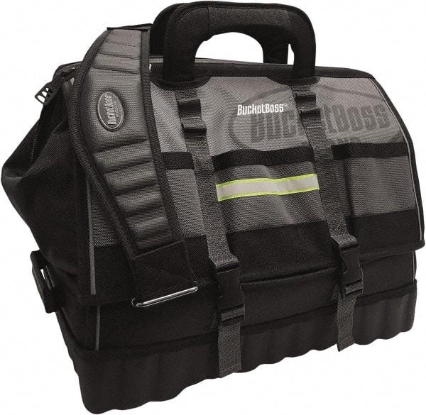 Bucket Boss - 18 Pocket Gray & Black Polyester Tool Bag - 18" Wide x 11" Deep x 16" High - Eagle Tool & Supply