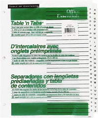 Office Essentials - 11 x 8 1/2" A to Z Label, 26 Tabs, 3-Hole Punched, Preprinted Divider - White - Eagle Tool & Supply