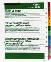 Office Essentials - 11 x 8 1/2" 1 to 12" Label, 12 Tabs, 3-Hole Punched, Preprinted Divider - Multicolor Tabs, White Folder - Eagle Tool & Supply
