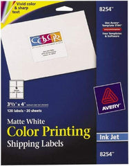 AVERY - 3.33" Wide x 4" Long, Matte White Paper Inkjet Label - For Inkjet Printers - Eagle Tool & Supply