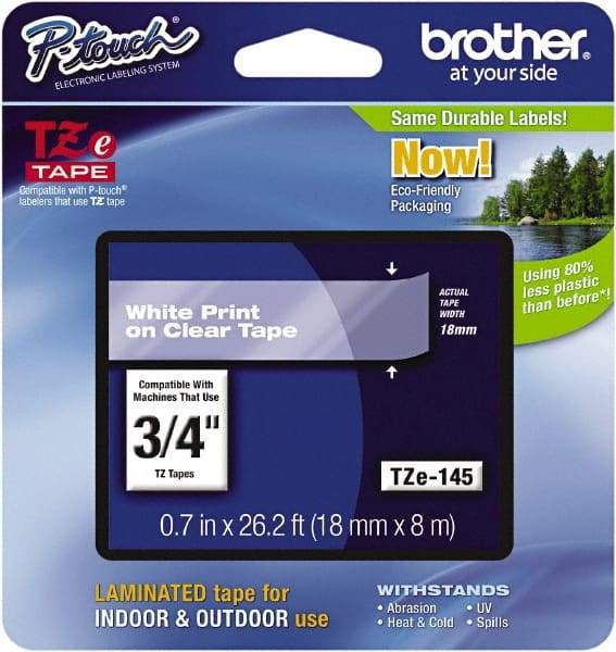 Brother - 3/4" Wide x 314.4" Long, Clear Plastic/Paper Tape Cassette - For Label Maker - Eagle Tool & Supply