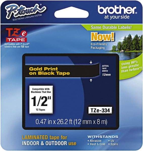 Brother - 1/2" Wide x 314.4" Long, Black Plastic/Paper Tape Cassette - For Label Maker - Eagle Tool & Supply