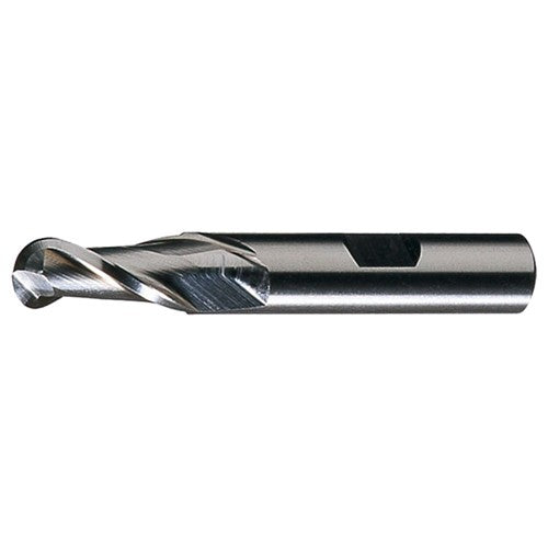 ‎1/8″ Dia. × 3/8″ Shank × 3/8″ DOC × 2-5/16″ OAL, HSS TiCN, Spiral , 2 Flute, CW Helix, Weldon, Ballnose End Mill - Exact Industrial Supply
